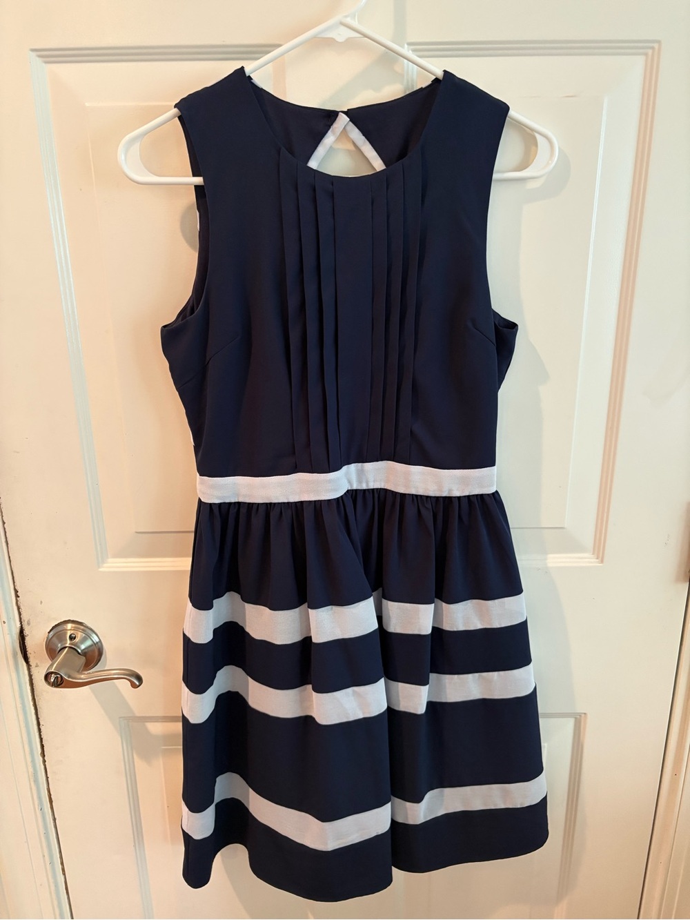 C. Luce Navy and White Pleated Bodice Striped Sundress